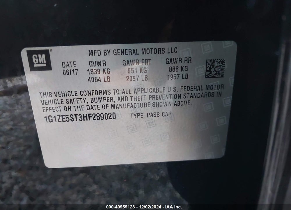 2017 CHEVROLET MALIBU 1LT VIN: 1G1ZE5ST3HF289020