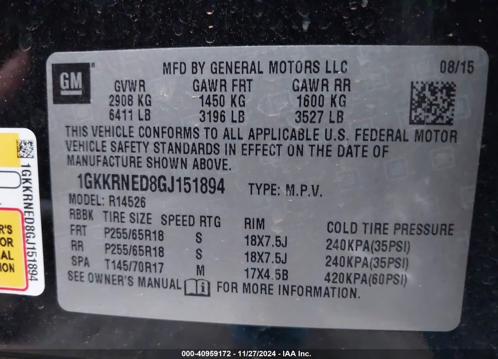 2016 GMC ACADIA SLE-1 VIN: 1GKKRNED8GJ151894