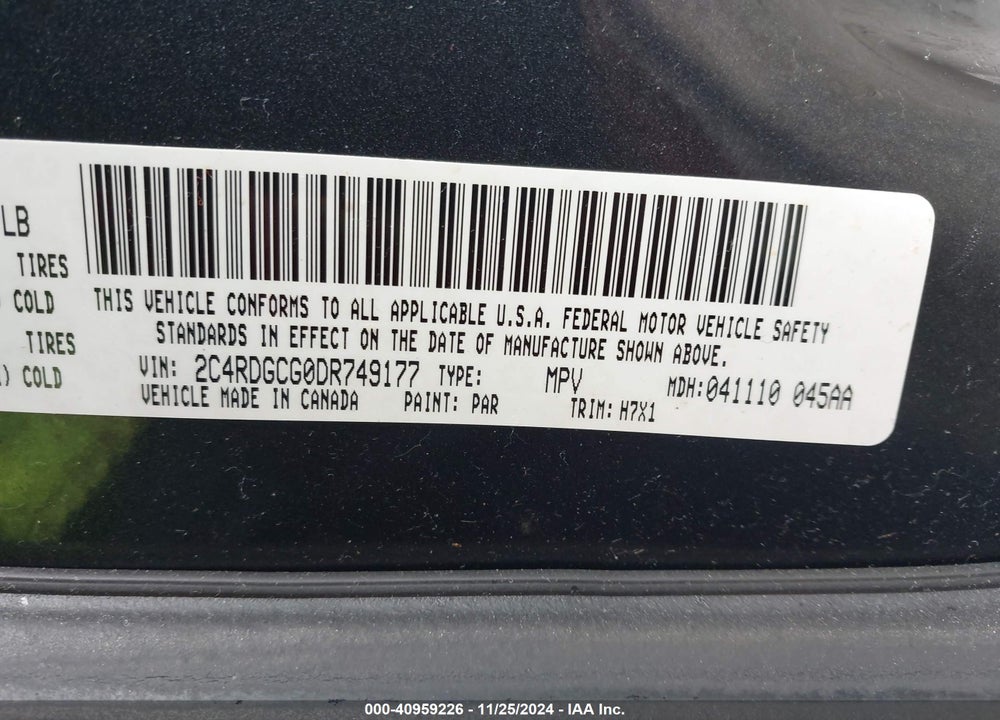 2013 DODGE GRAND CARAVAN SXT VIN: 2C4RDGCG0DR749177