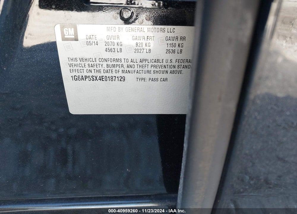 2014 CADILLAC CTS STANDARD VIN: 1G6AP5SX4E0187129