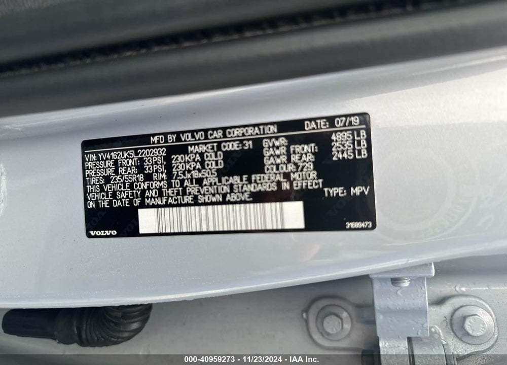 2020 VOLVO XC40 T5 MOMENTUM VIN: YV4162UK5L2202932