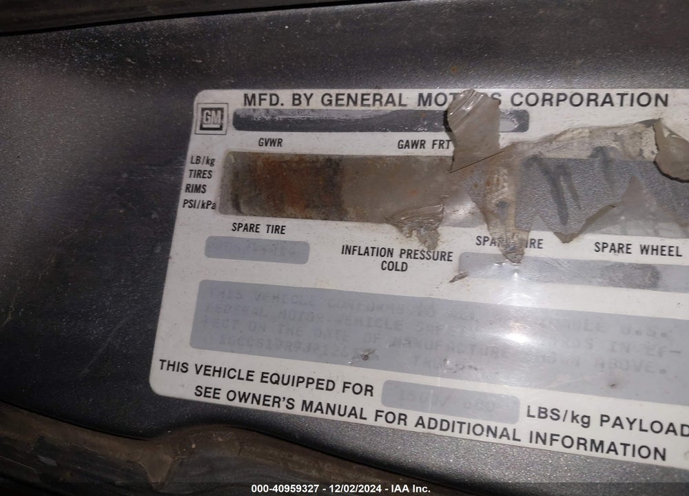 1988 CHEVROLET S TRUCK S10 VIN: 1GCCS19R9J2126376