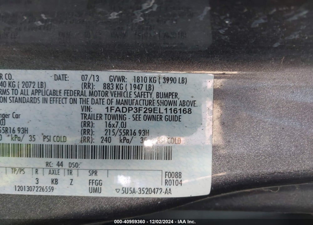 2014 FORD FOCUS SE VIN: 1FADP3F29EL116168