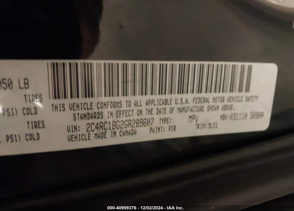 2016 CHRYSLER TOWN & COUNTRY TOURING VIN: 2C4RC1BG2GR289607