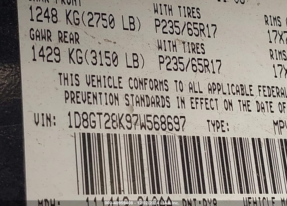 2007 DODGE NITRO SXT VIN: 1D8GT28K97W568697