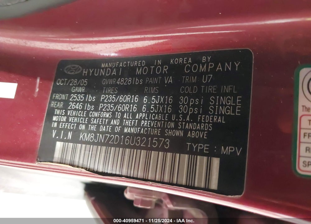 2006 HYUNDAI TUCSON GLS/LIMITED VIN: KM8JN72D16U321573