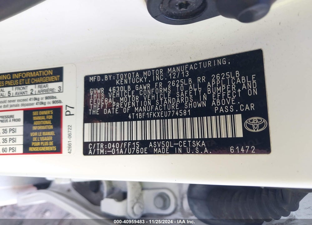 2014 TOYOTA CAMRY SE VIN: 4T1BF1FKXEU774581