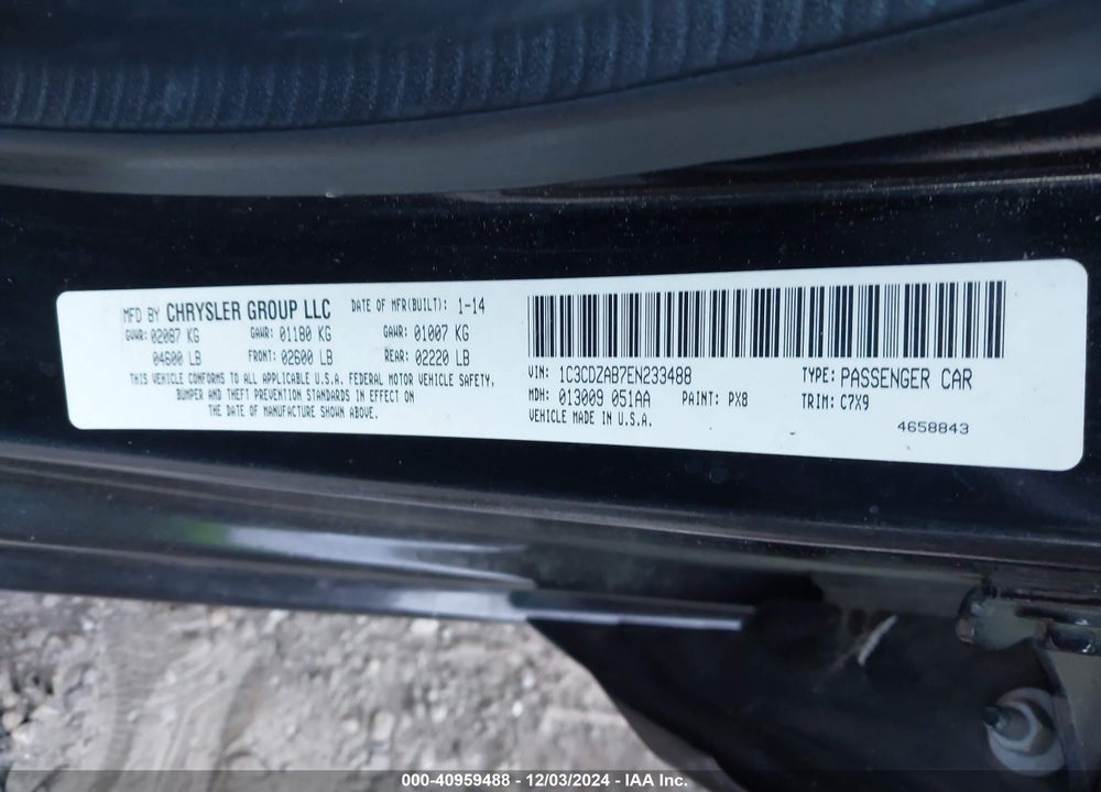 2014 DODGE AVENGER VIN: 1C3CDZAB7EN233488