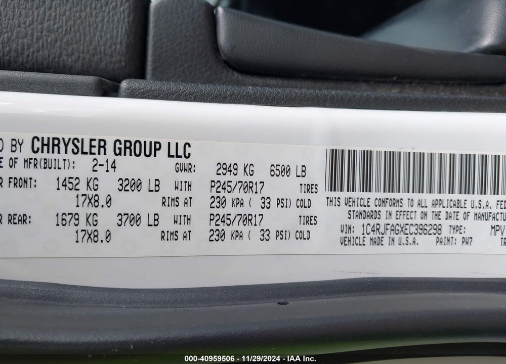 2014 JEEP GRAND CHEROKEE LAREDO VIN: 1C4RJFAGXEC396298