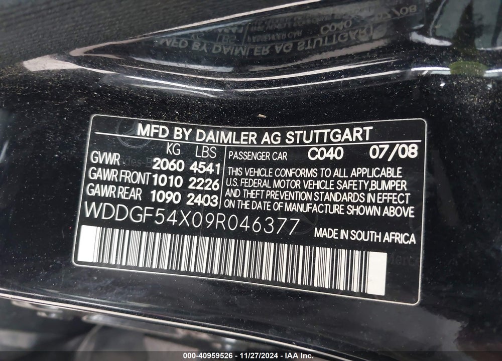 2009 MERCEDES-BENZ C 300 LUXURY/SPORT VIN: WDDGF54X09R046377