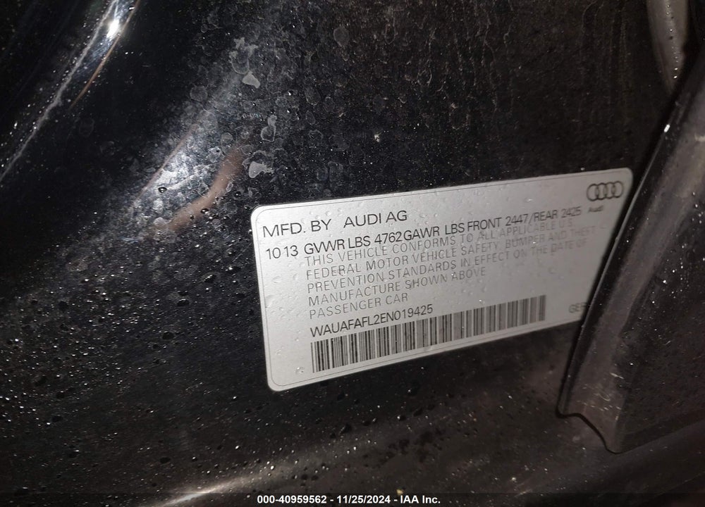 2014 AUDI A4 2.0T PREMIUM VIN: WAUAFAFL2EN019425