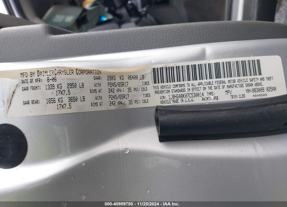 2007 JEEP COMMANDER SPORT VIN: 1J8HG48K07C530014