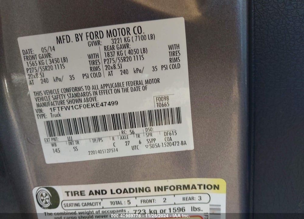 2014 FORD F-150 STX VIN: 1FTFW1CF0EKE47499