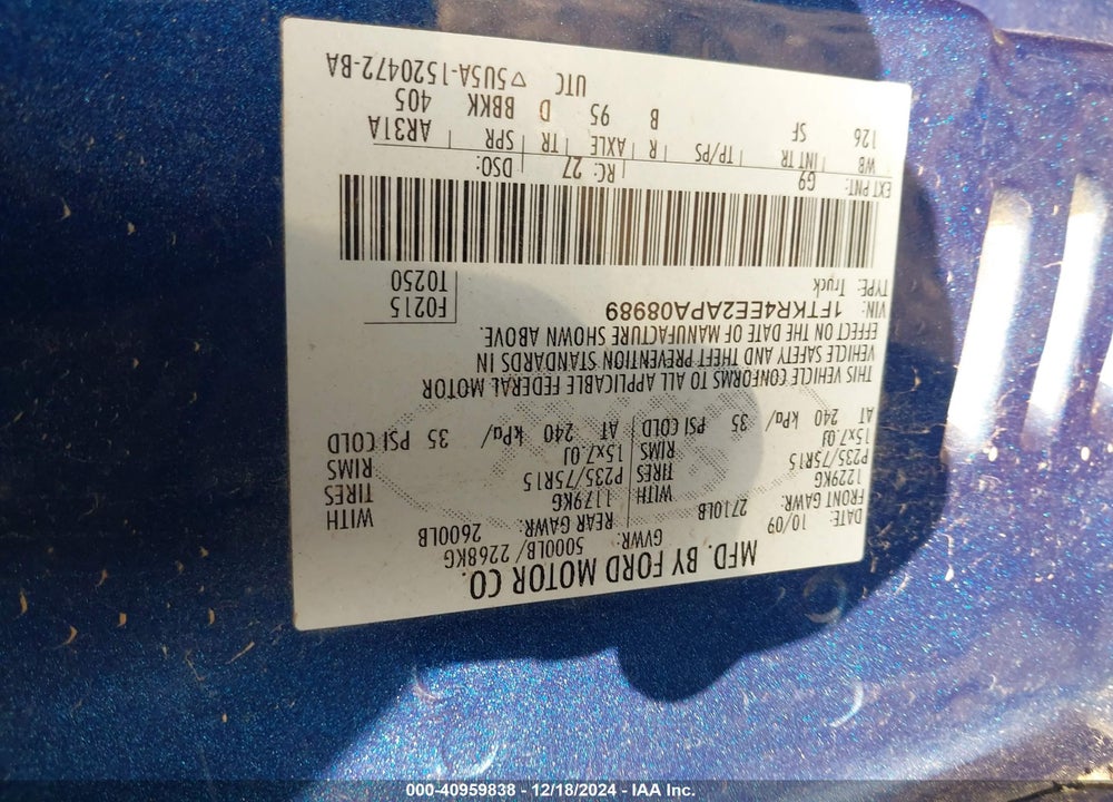 2010 FORD RANGER SPORT VIN: 1FTKR4EE2APA08989