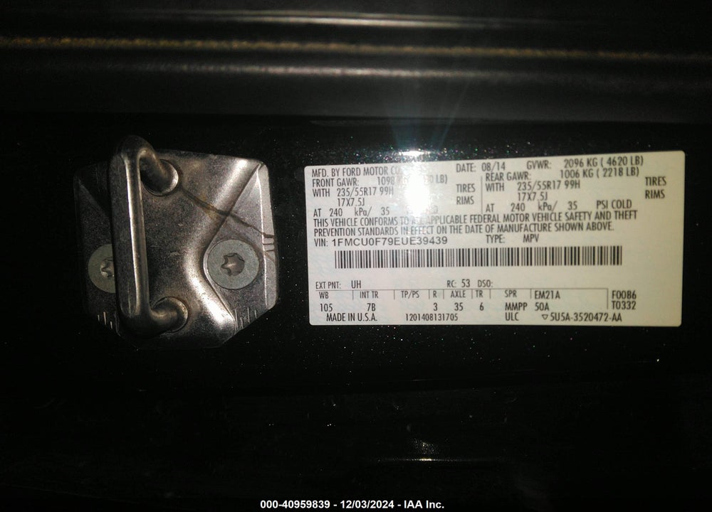 2014 FORD ESCAPE S VIN: 1FMCU0F79EUE39439