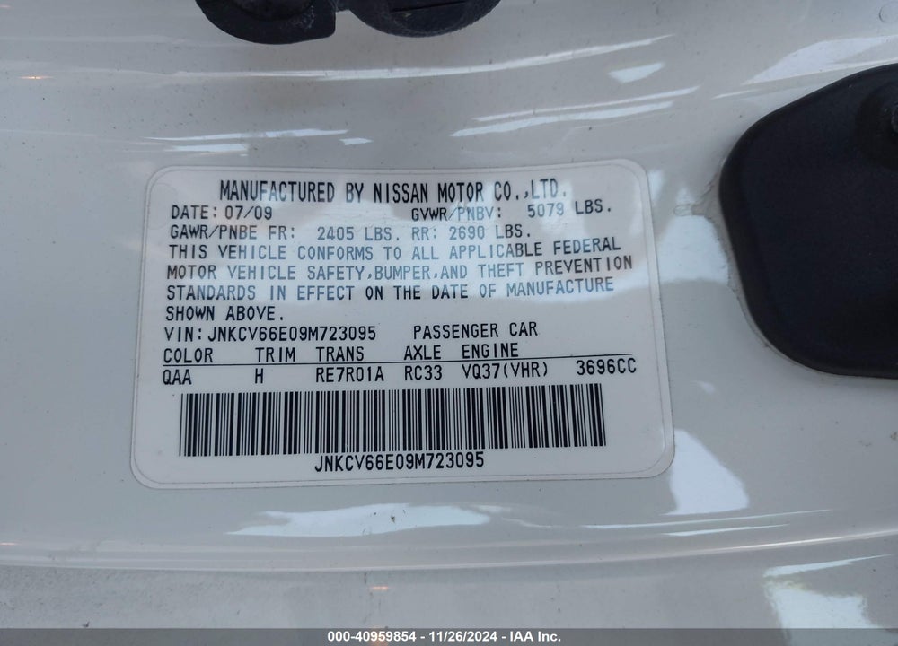 2009 INFINITI G37 VIN: JNKCV66E09M723095