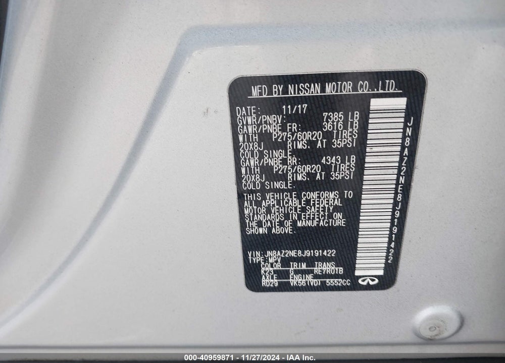 2018 INFINITI QX80 VIN: JN8AZ2NE8J9191422