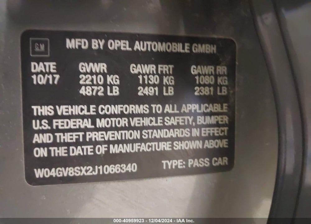 2018 BUICK REGAL TOURX VIN: W04GV8SX2J1066340