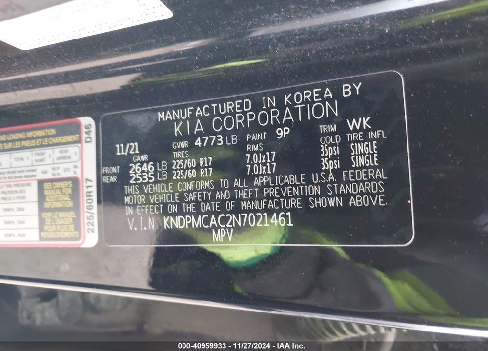 2022 KIA SPORTAGE LX VIN: KNDPMCAC2N7021461