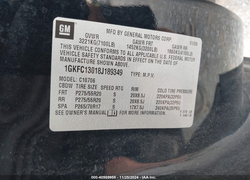 2008 GMC YUKON SLT VIN: 1GKFC13018J189349