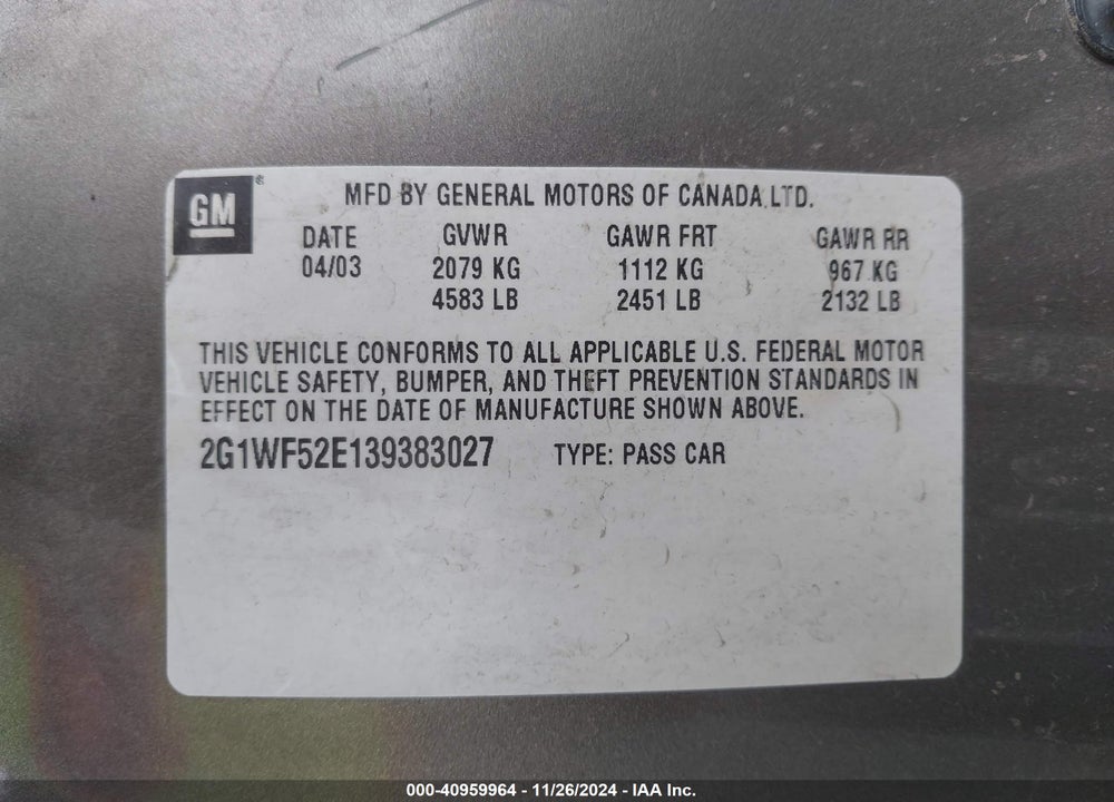 2003 CHEVROLET IMPALA VIN: 2G1WF52E139383027