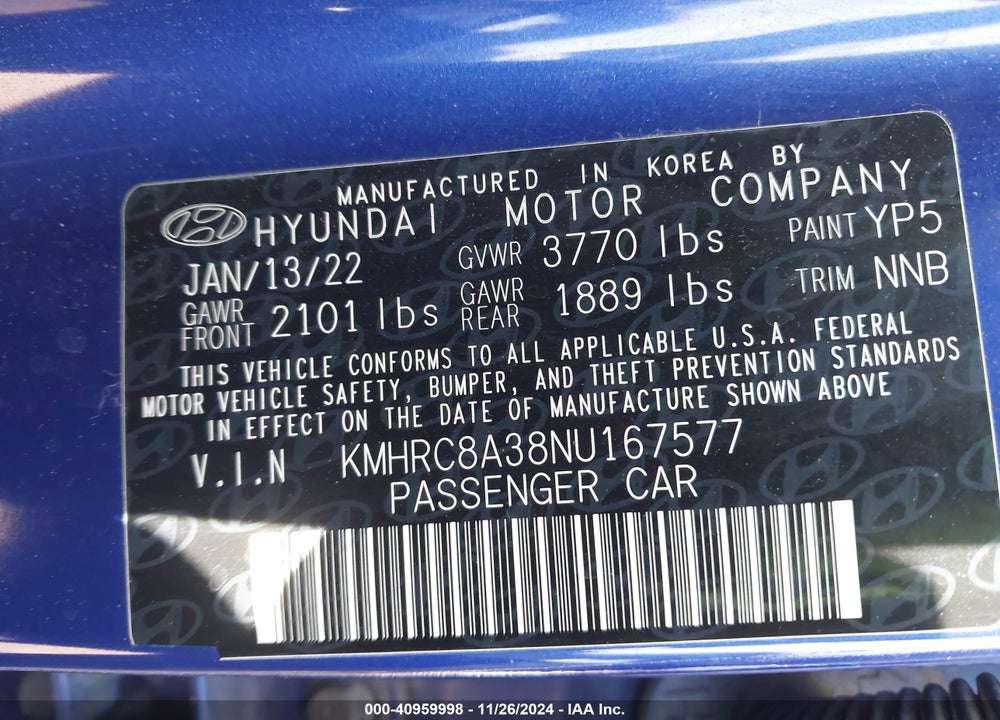 2022 HYUNDAI VENUE SEL VIN: KMHRC8A38NU167577