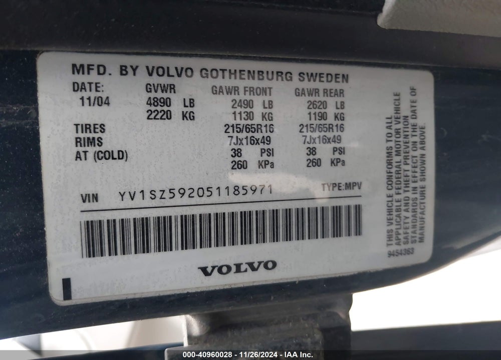 2005 VOLVO XC70 2.5T AWD VIN: YV1SZ592051185971