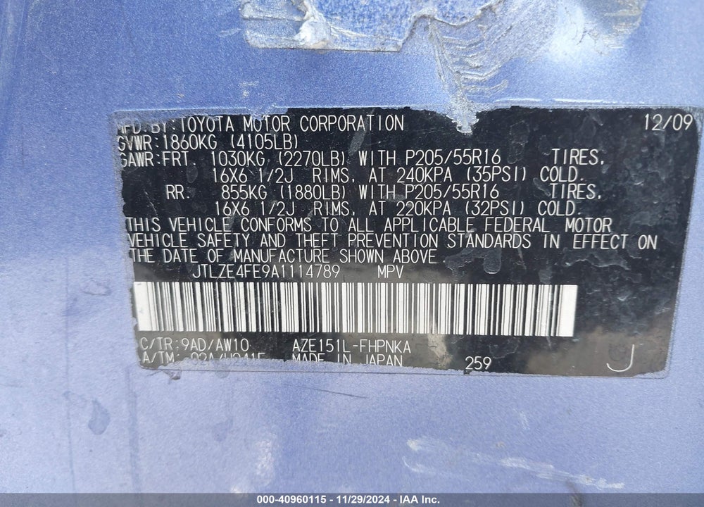 2010 SCION XB RELEASE SERIES 7.0 VIN: JTLZE4FE9A1114789