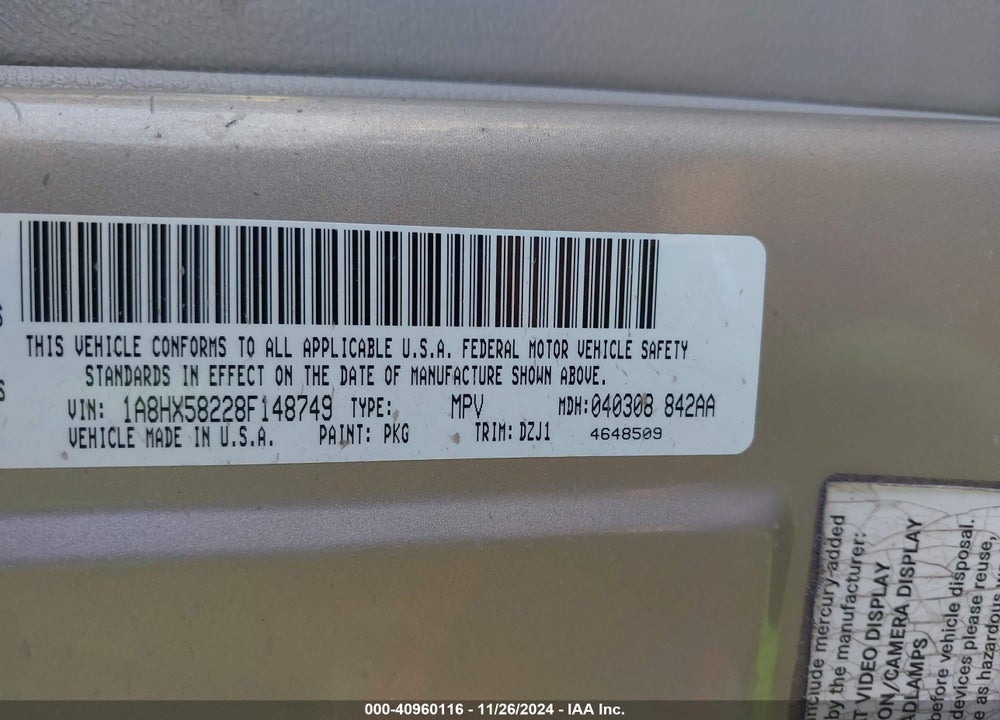 2008 CHRYSLER ASPEN LIMITED VIN: 1A8HX58228F148749