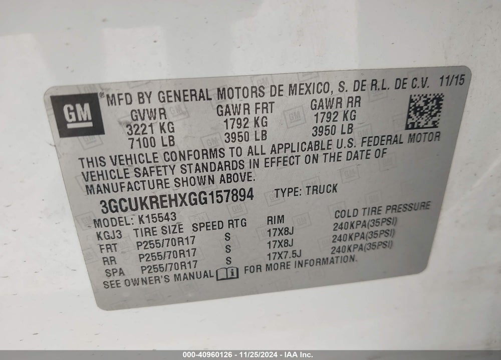 2016 CHEVROLET SILVERADO 1500 1LT VIN: 3GCUKREHXGG157894