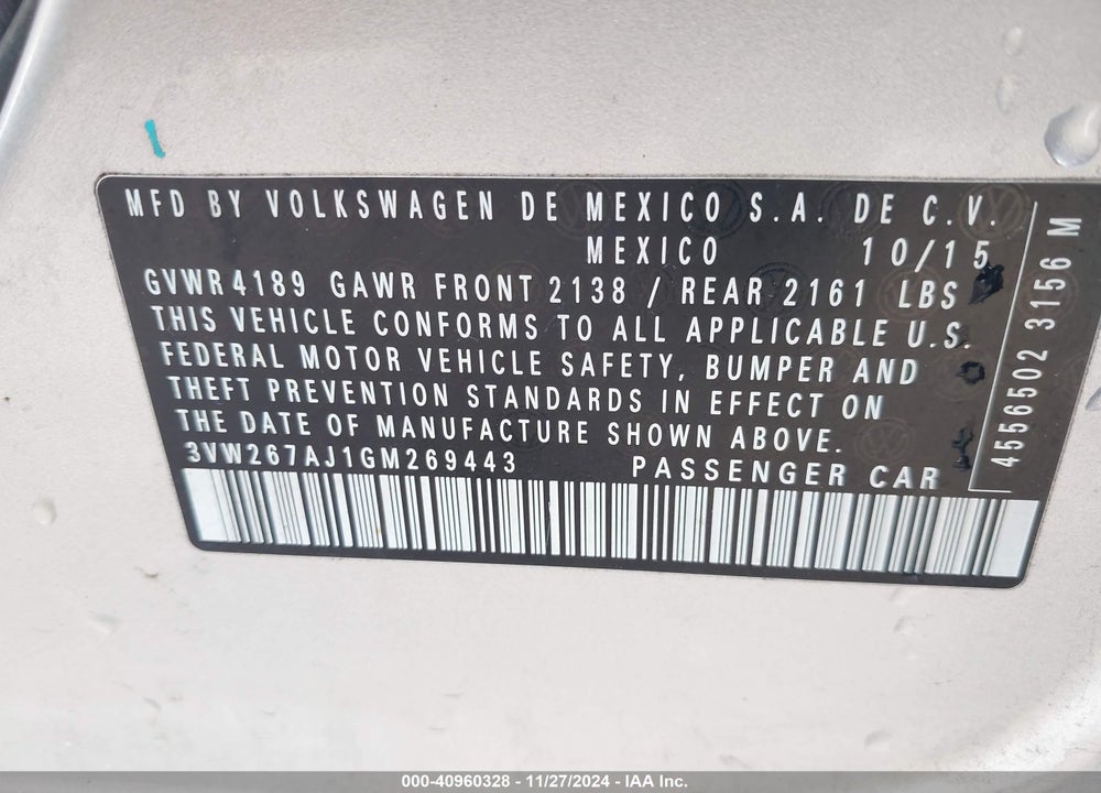 2016 VOLKSWAGEN JETTA 1.4T S VIN: 3VW267AJ1GM269443