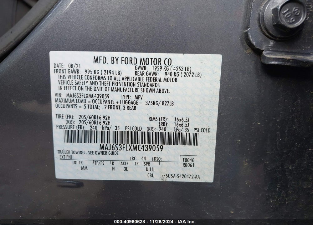 2021 FORD ECOSPORT S VIN: MAJ6S3FLXMC439059