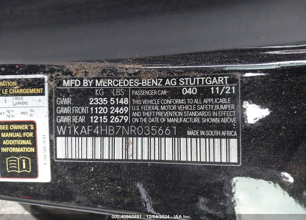 2022 MERCEDES-BENZ C 300 4MATIC VIN: W1KAF4HB7NR035661