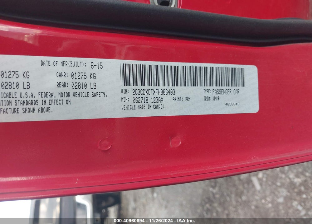 2015 DODGE CHARGER R/T VIN: 2C3CDXCTXFH886403