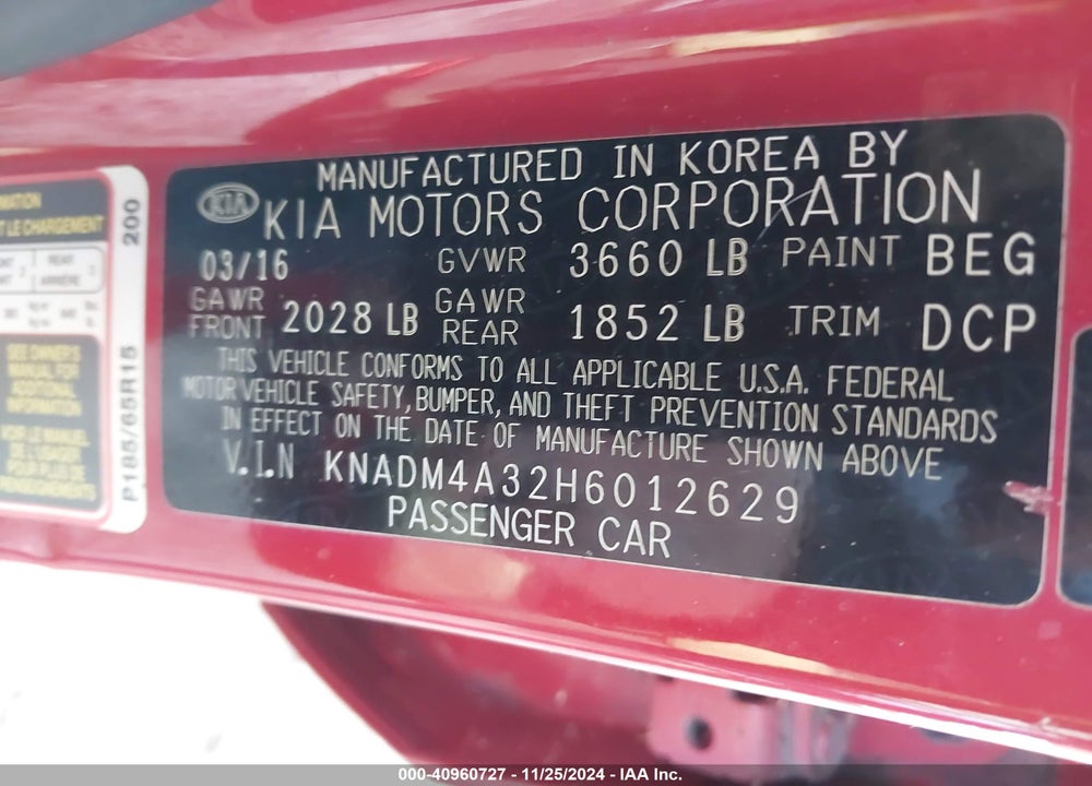 2017 KIA RIO LX VIN: KNADM4A32H6012629