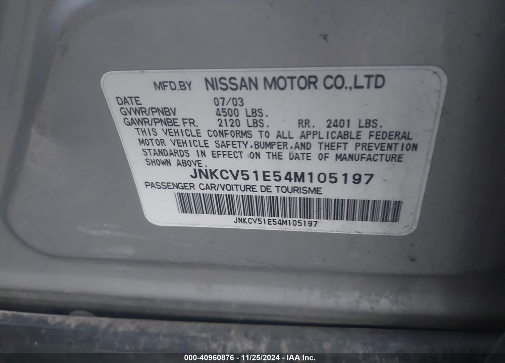2004 INFINITI G35 VIN: JNKCV51E54M105197