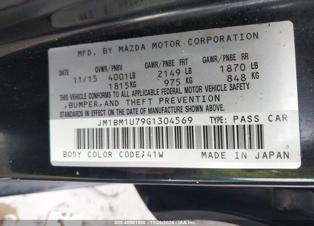 2016 MAZDA 3 I SPORT VIN: JM1BM1U79G1304569