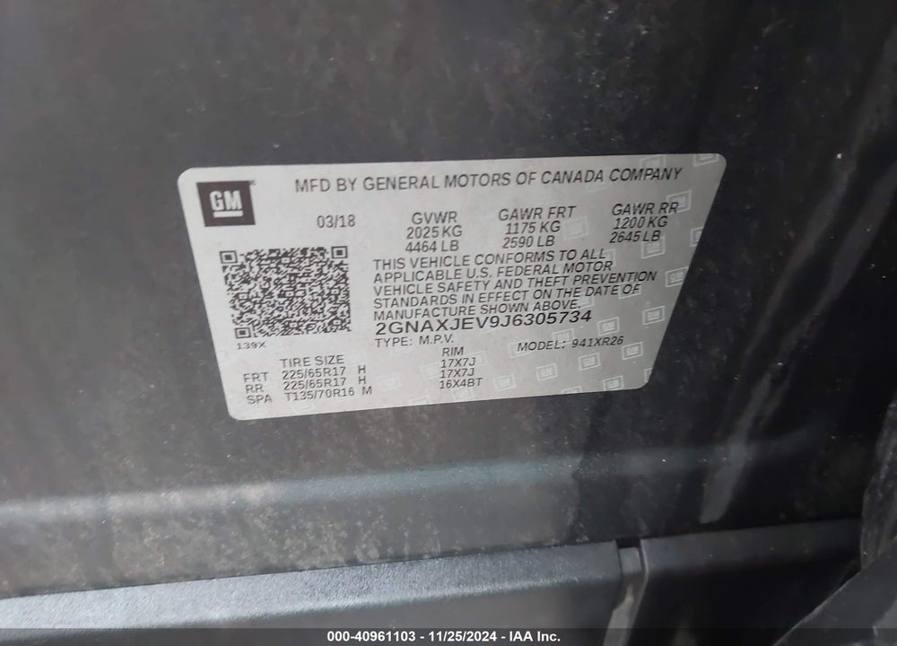2018 CHEVROLET EQUINOX LT VIN: 2GNAXJEV9J6305734