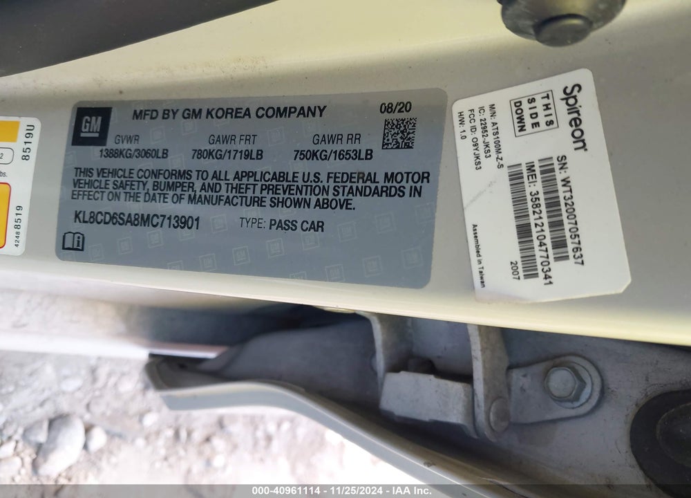 2021 CHEVROLET SPARK VIN: KL8CD6SA8MC713901