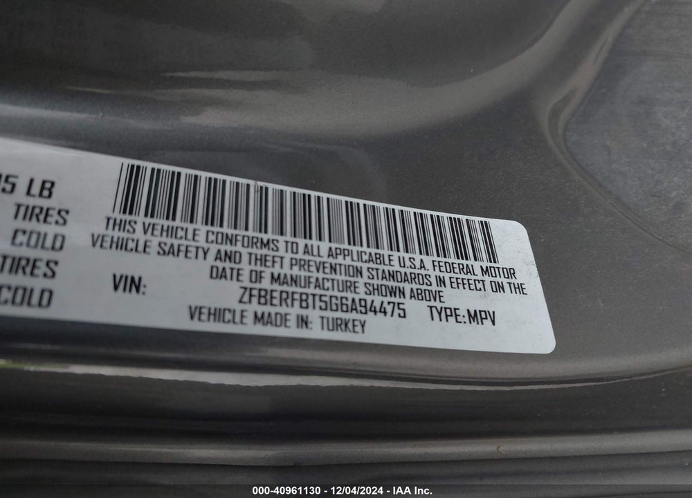 2016 RAM PROMASTER CITY TRADESMAN SLT VIN: ZFBERFBT5G6A94475
