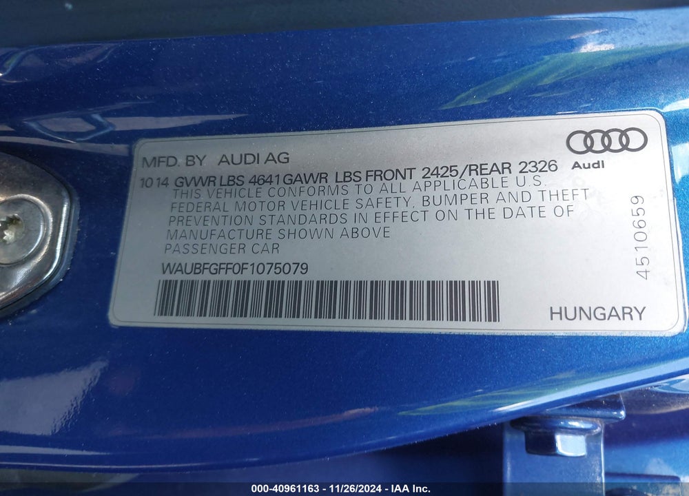2015 AUDI S3 2.0T PREMIUM PLUS VIN: WAUBFGFF0F1075079