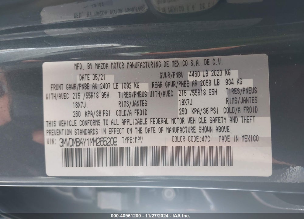 2021 MAZDA CX-30 2.5 TURBO VIN: 3MVDMBAY1MM265209