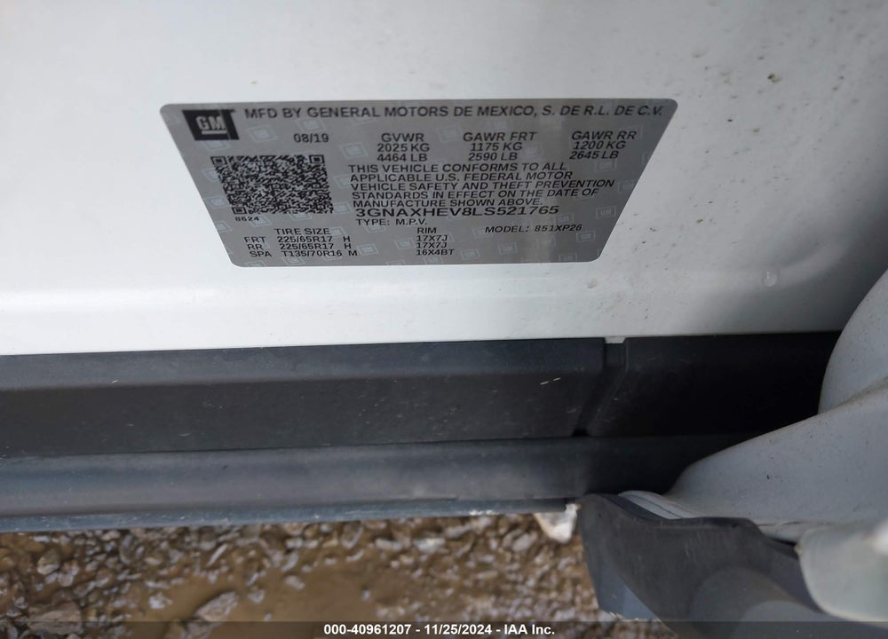 2020 CHEVROLET EQUINOX FWD LS VIN: 3GNAXHEV8LS521765