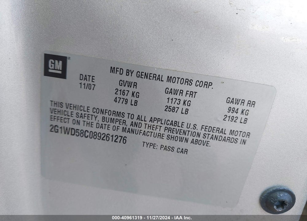 2008 CHEVROLET IMPALA  SS VIN: 2G1WD58C089261276