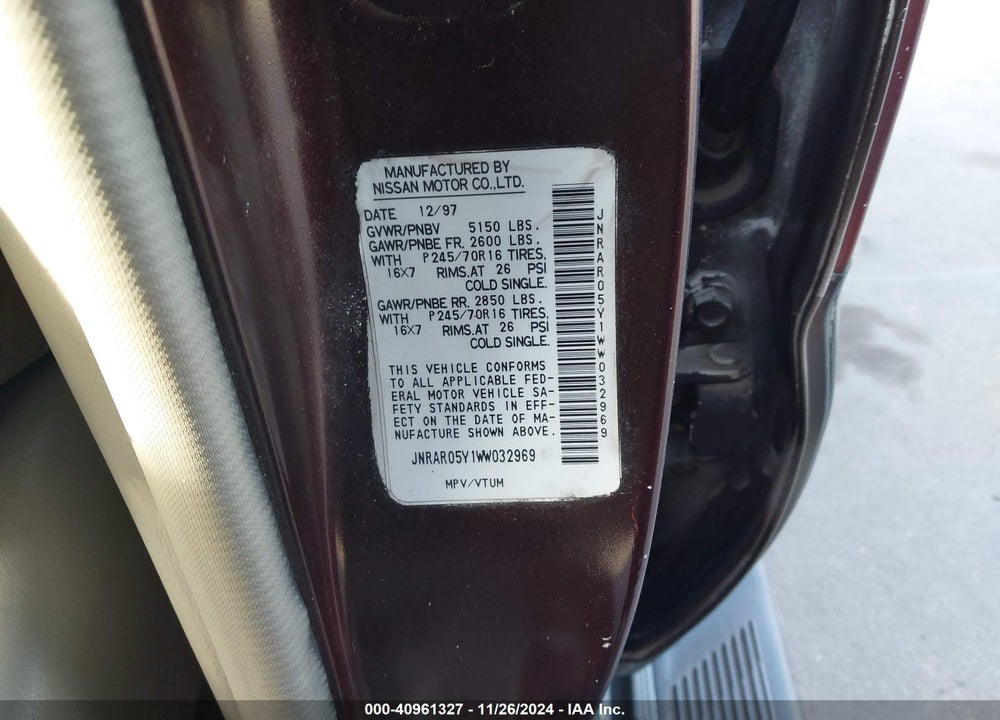 1998 INFINITI QX4 VIN: JNRAR05Y1WW032969