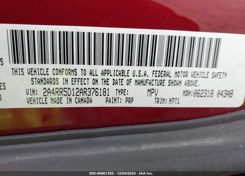 2010 CHRYSLER TOWN & COUNTRY TOURING VIN: 2A4RR5D12AR376181
