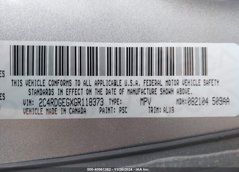 2016 DODGE GRAND CARAVAN R/T VIN: 2C4RDGEGXGR118373