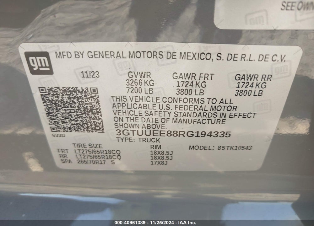 2024 GMC SIERRA 1500 VIN: 3GTUUEE88RG194335