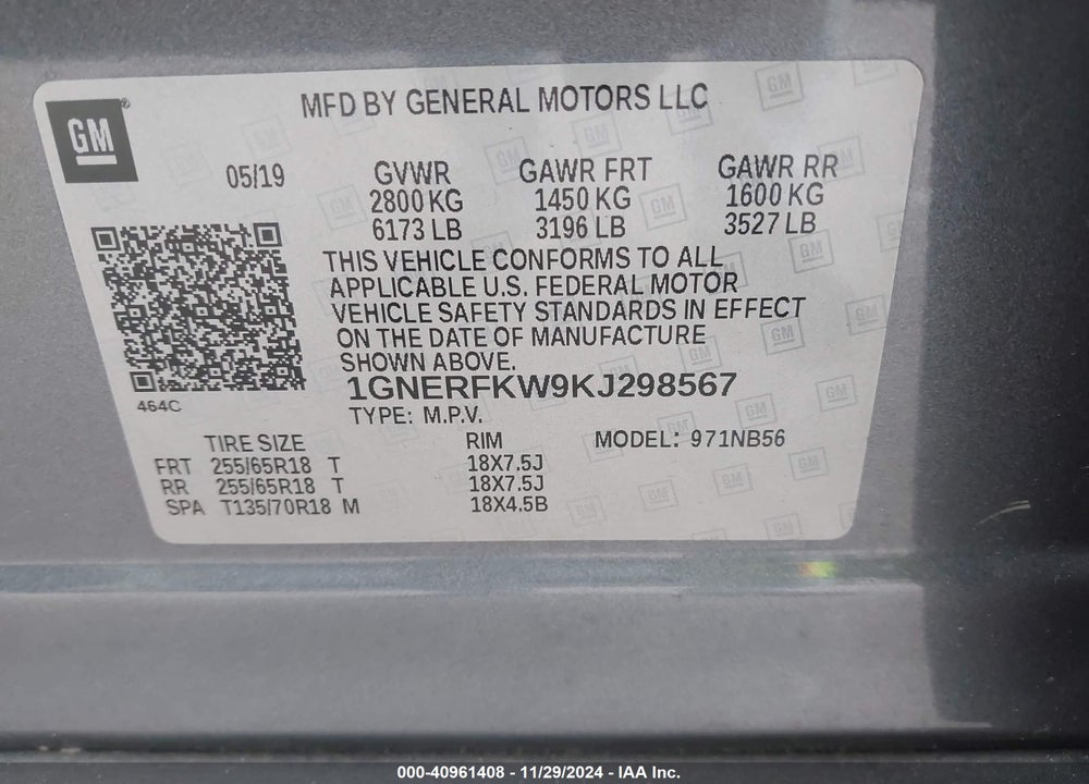 2019 CHEVROLET TRAVERSE LS VIN: 1GNERFKW9KJ298567