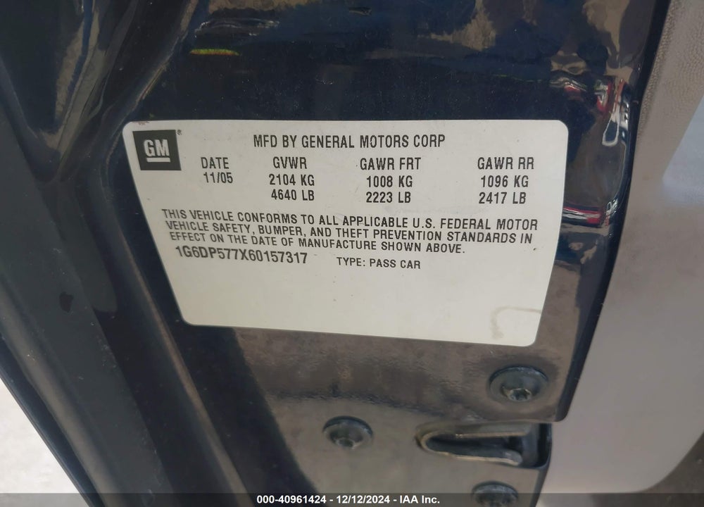 2006 CADILLAC CTS VIN: 1G6DP577X60157317
